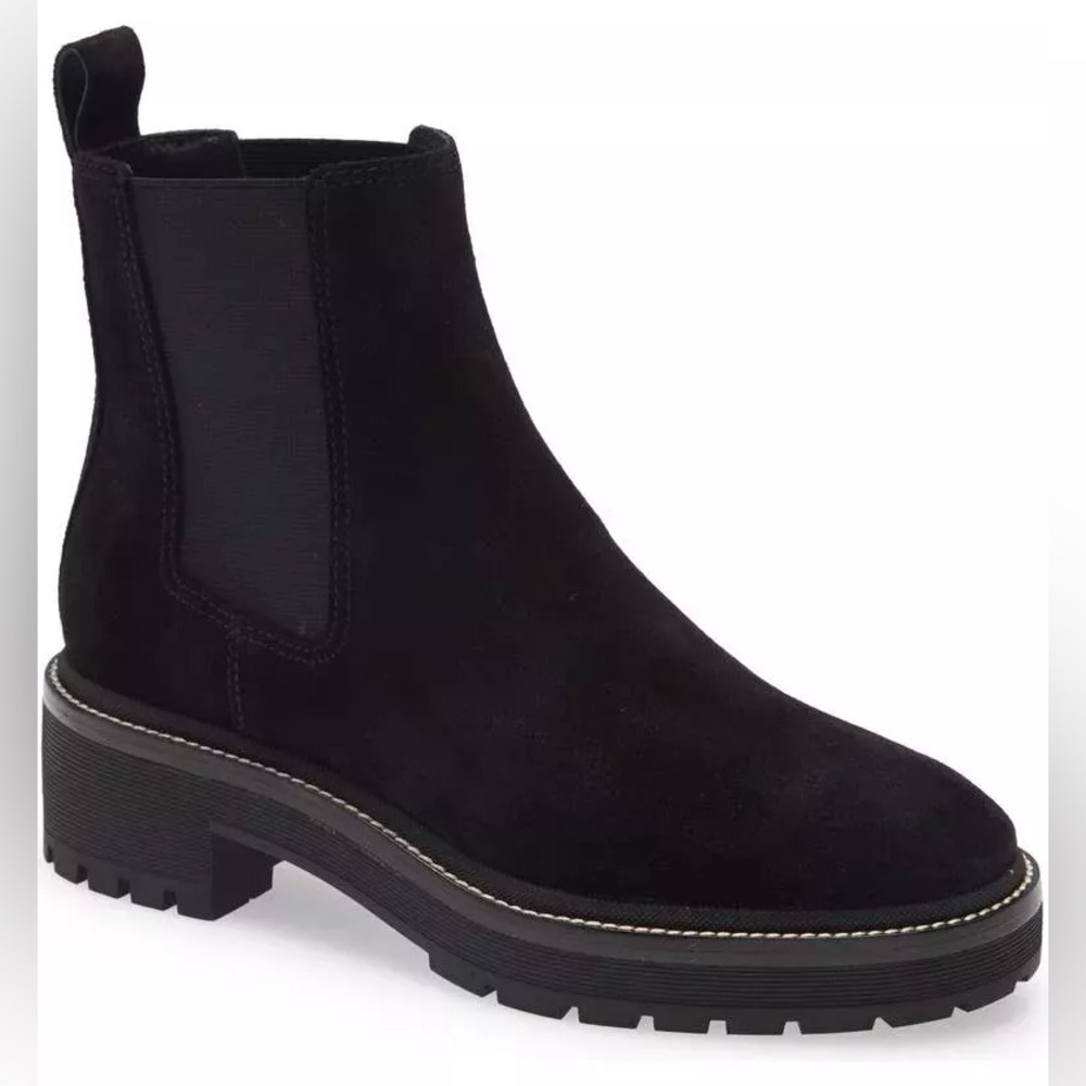 Tory Burch Black Suede Lug Sole Chelsea Boot